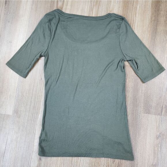 🩵A New Day Olive Green Scoop Neck Short Sleeve Top Small - Picture 2 of 6